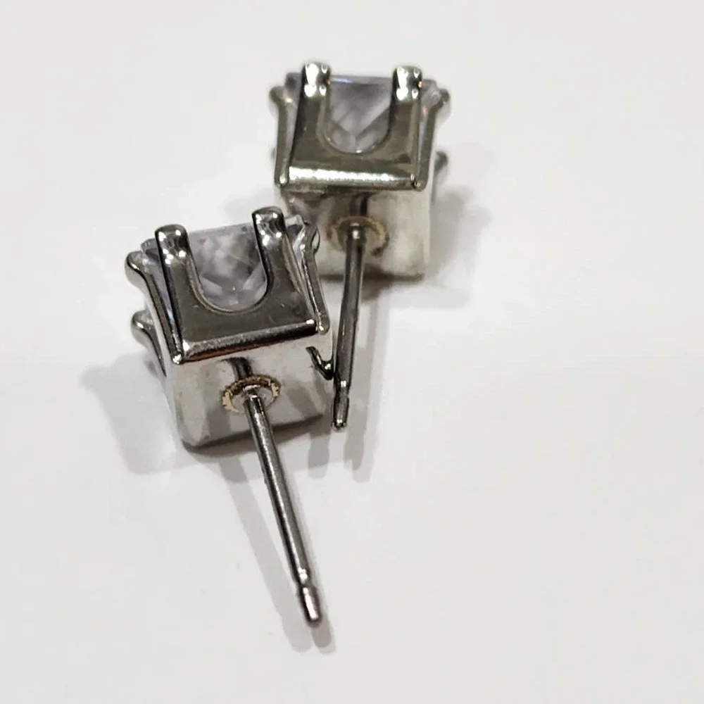 Silver Princess Cut‎ 2 CTW Stud Earrings